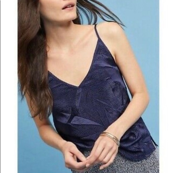 NWT Navy Anthropologie Floreat Crinkle Tank top XS - Picture 2 of 5